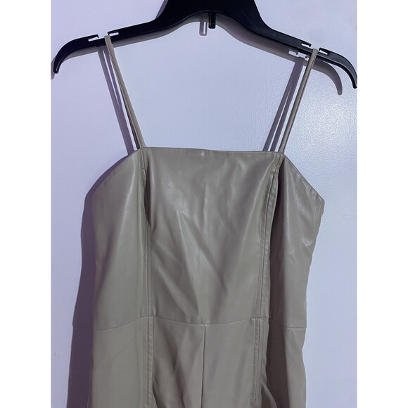 Zara Jumpsuit Small Beige Faux Leather Adjustable Straps Party Summer Tan - Picture 5 of 16